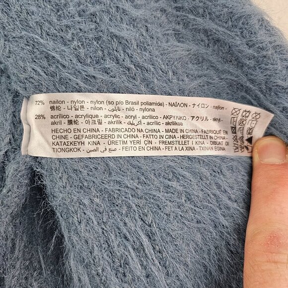 Zara Sz S Soft Fuzzy Cropped Cardigan Open Front Ice Blue Long Sleeve Soft Cozy - Picture 3 of 6